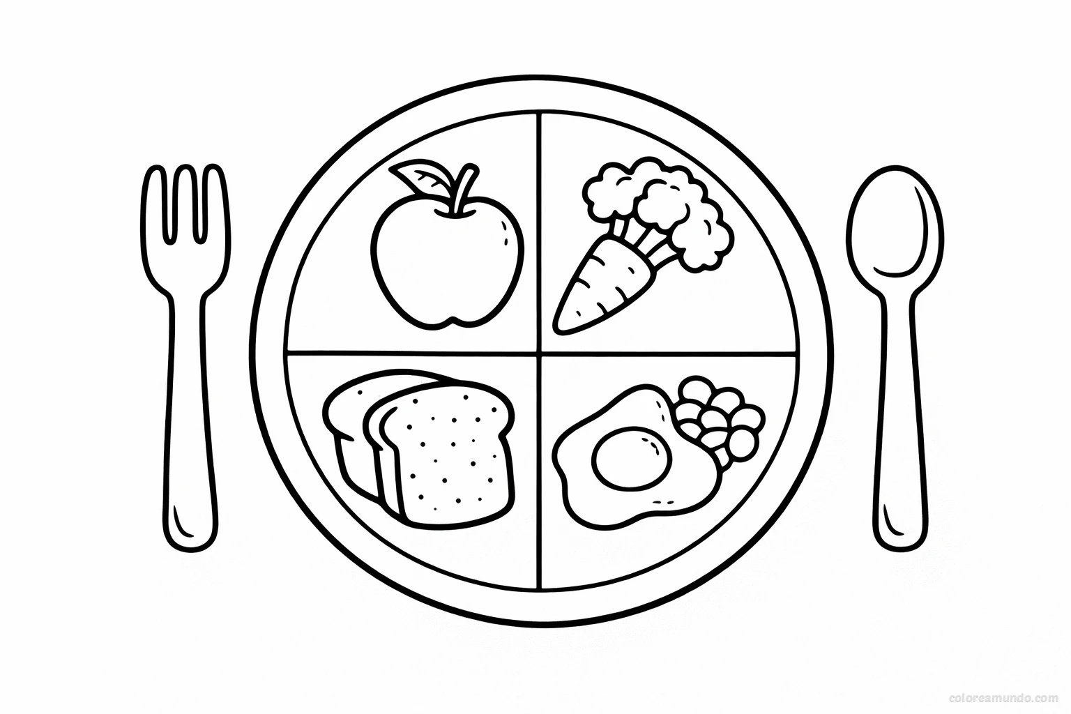 Dibujo para colorear: Mi plato saludable para colorear