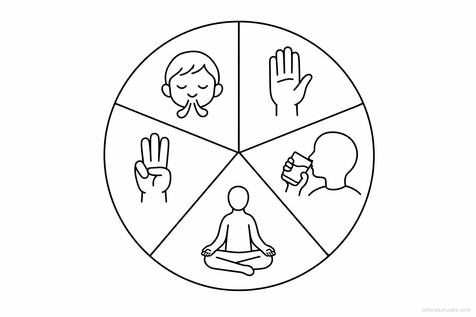Dibujo para colorear: Rueda de opciones para calmarme en grupo