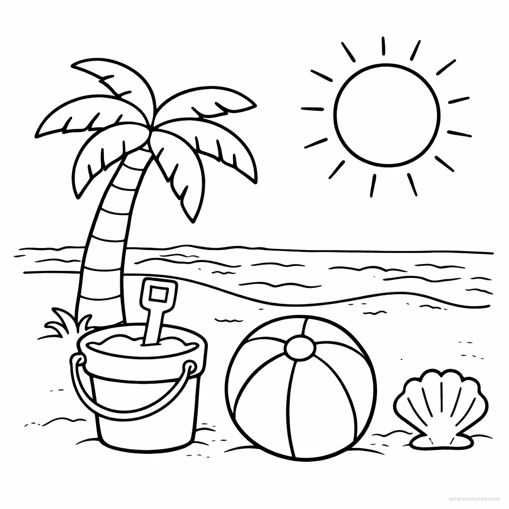Dibujo para colorear: Verano divertido en la playa