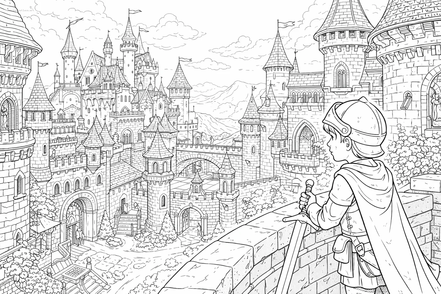 Castillo medieval con arquitectura intrincada