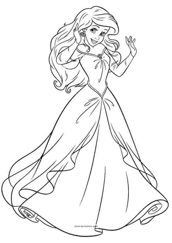 Dibujo para colorear: ariel con vestido