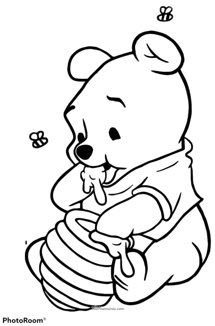 Dibujo para colorear: winnie the pook comiendo miel de su tarro