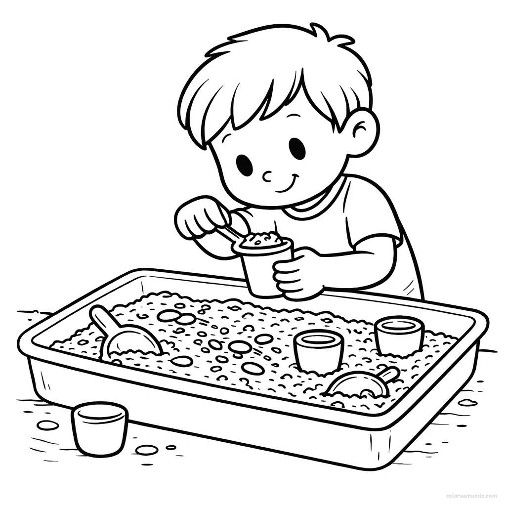 Explorando texturas en bandeja sensorial