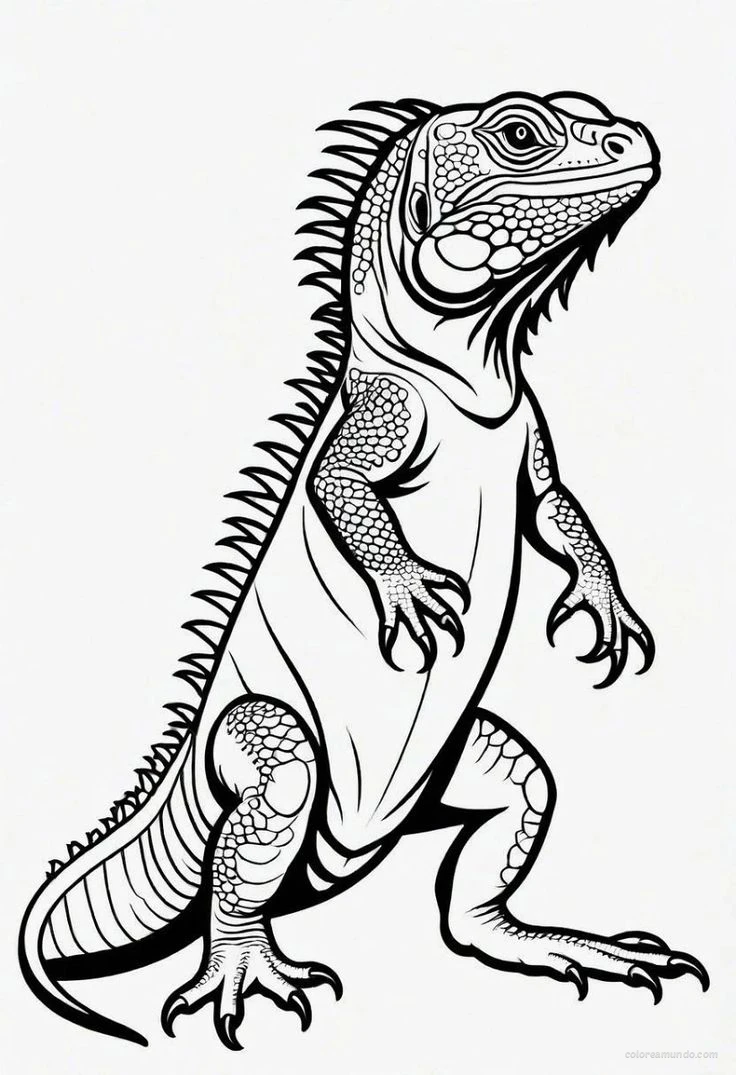 dibujo de una lagartija parada en dos pies como un dinosaurio