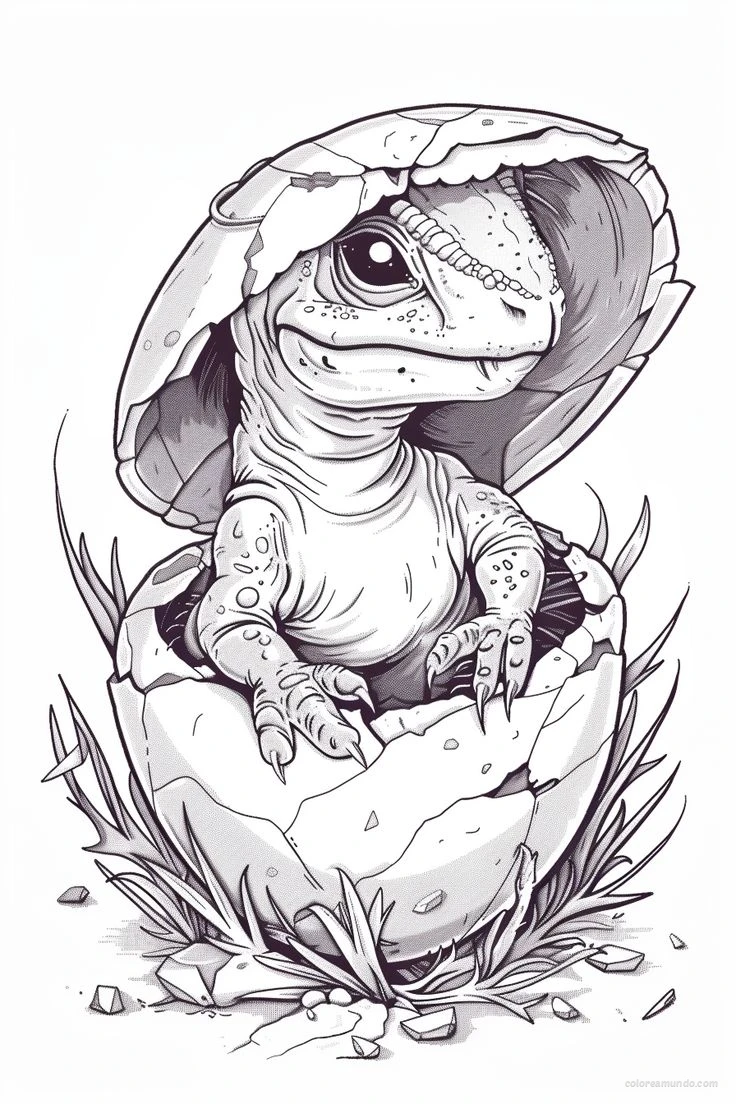 pequeno dinosaurio saliendo de su huevo naciendo