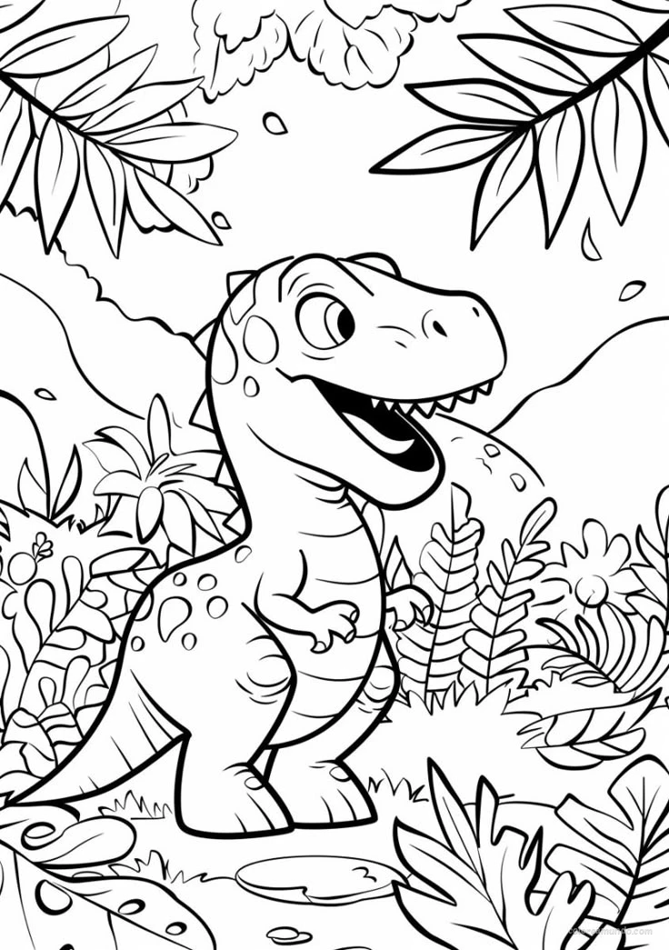 dinosaurio feliz carnivoro en la prehistoria dibujo para descargar gratis