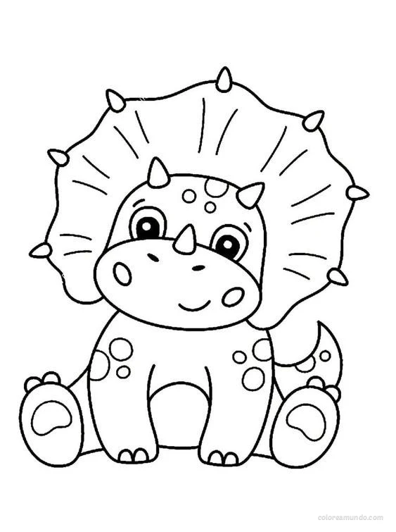 dinosaurio tierno con cuernos version chibi para colorear gratis
