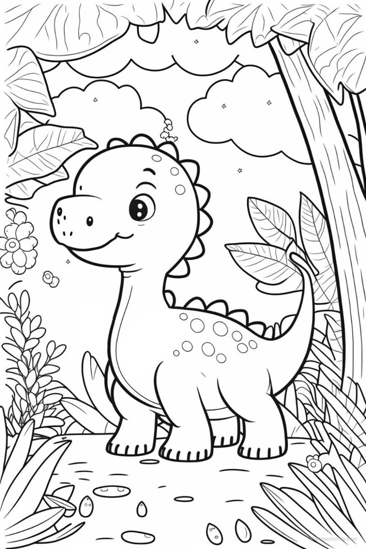 dibujo de dinosaurio tierno para descargar e imprimir