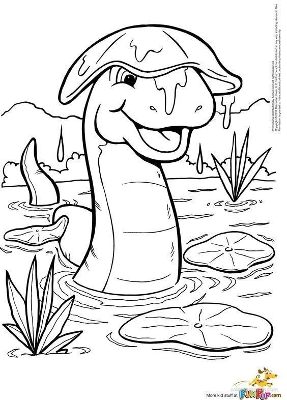 dinosaurio nadando y sacando la cabeza felizmente