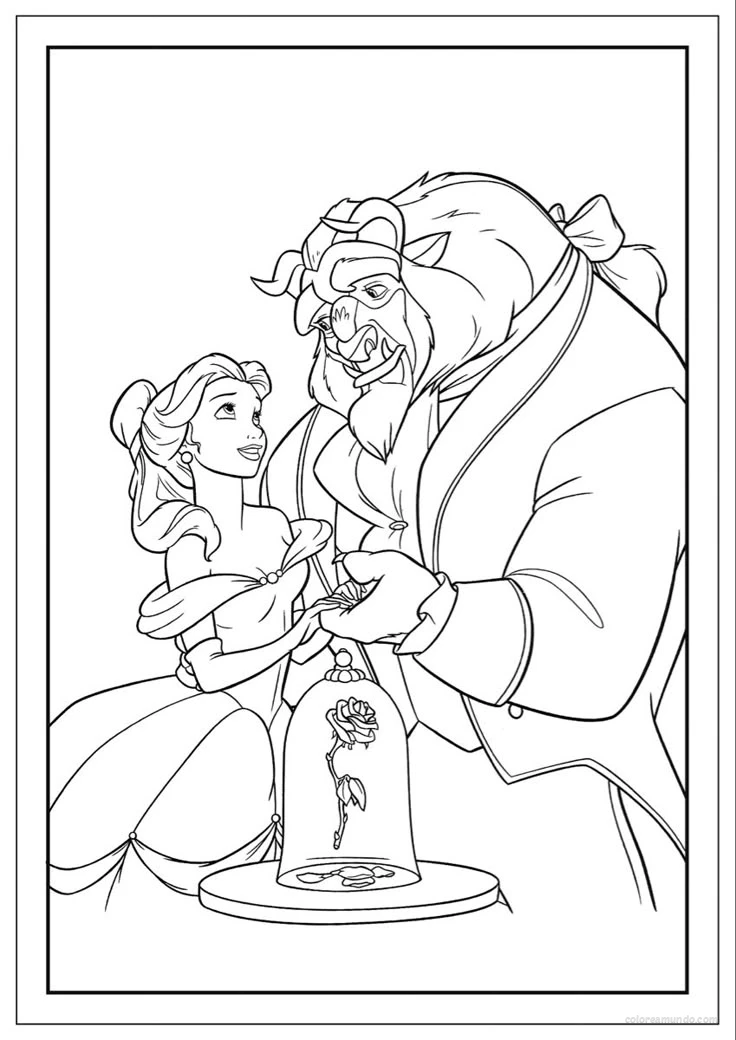 la bella y la bestia enamorados mirandose a los ojos