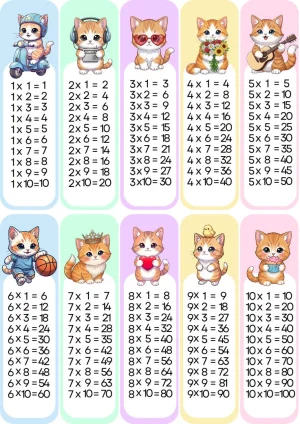 tabla de multiplicar vertical de gatitos