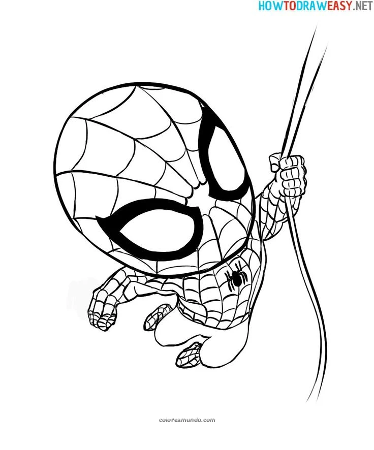 Dibujo para colorear: spiderman tierno escalando
